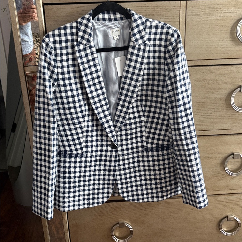 J.Crew  Navy & White Gingham Blazer - Picture 3 of 5
